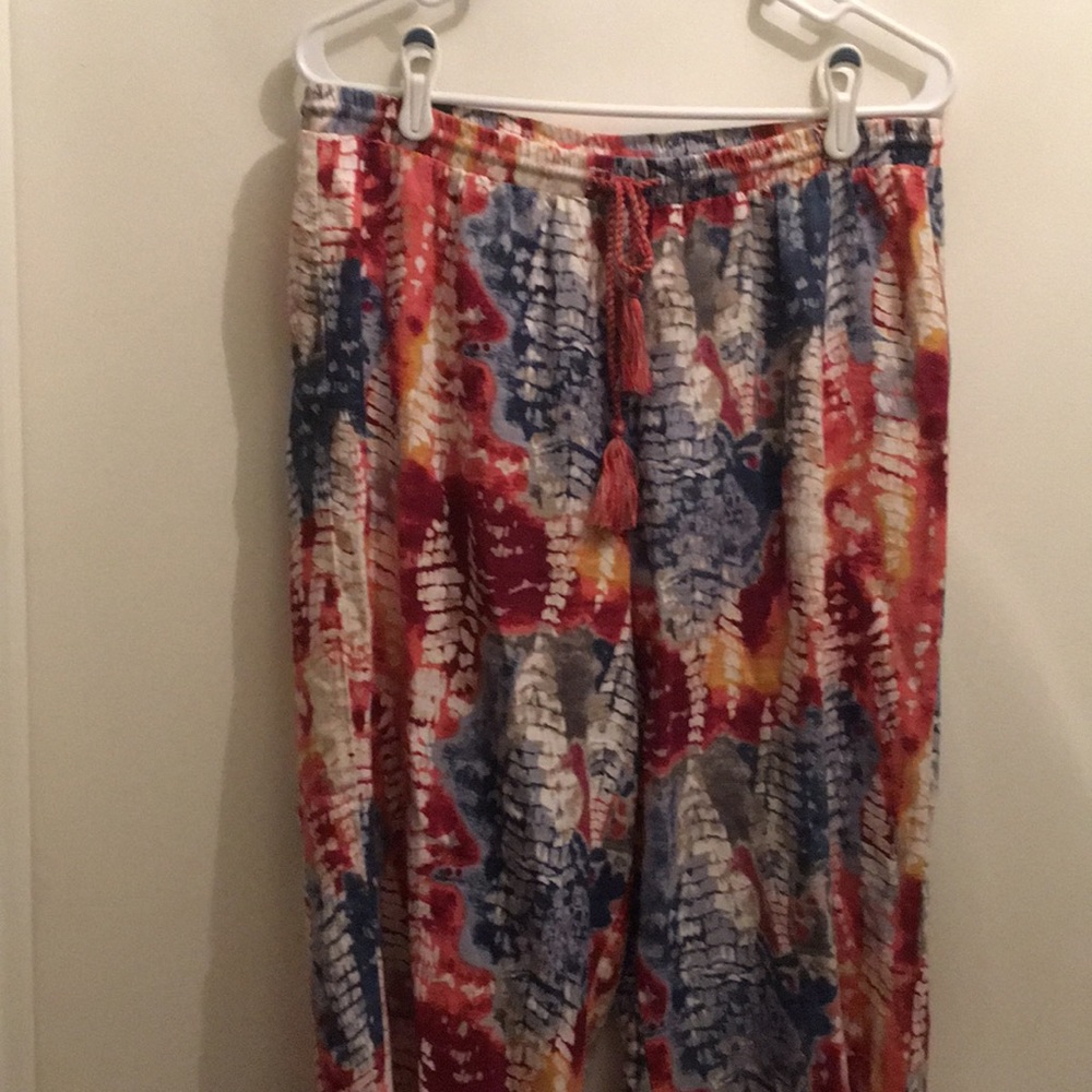 MULTI-COLORED TIE DYED LINEN PANTS